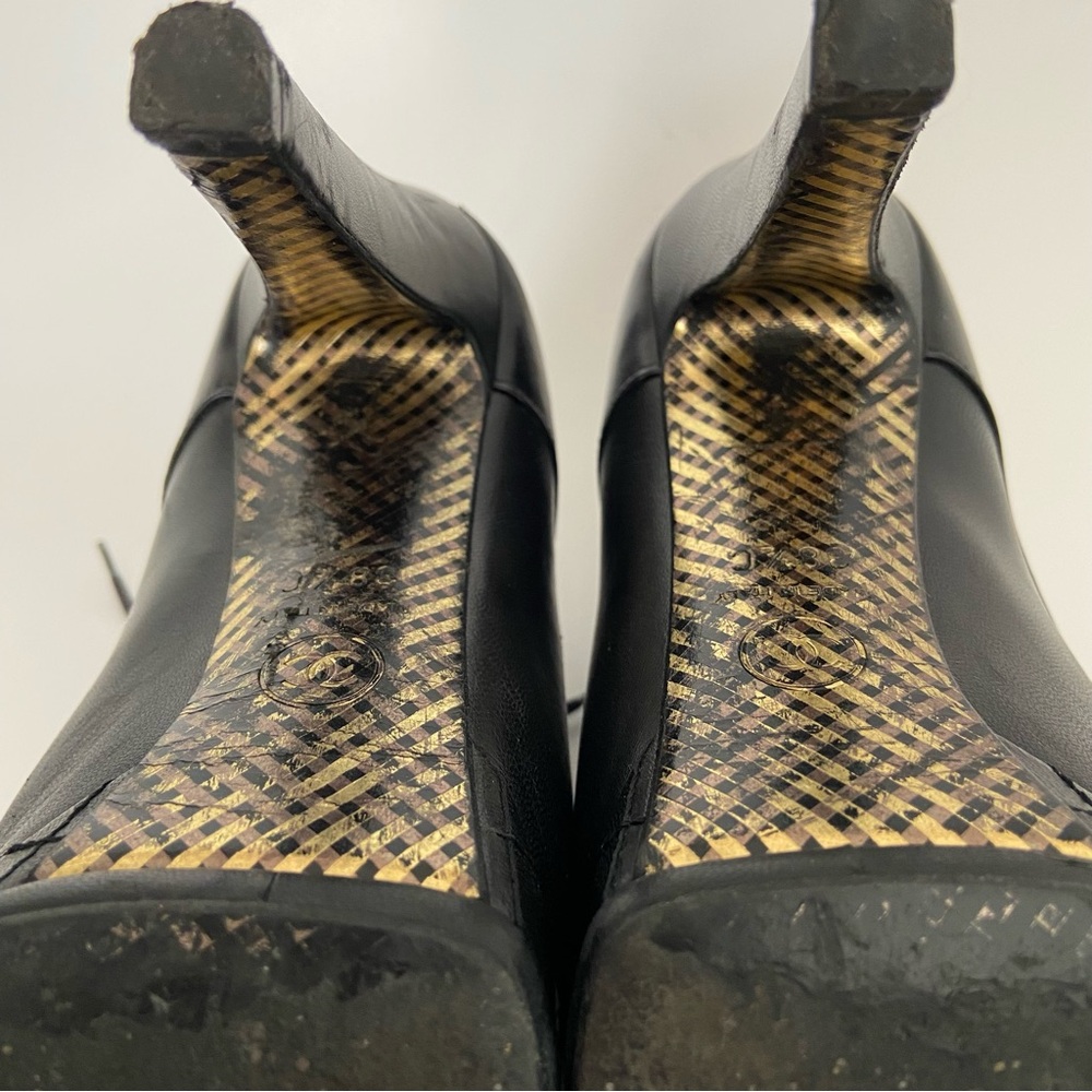 Chanel Black Leather CC Cap Toe Lace Up Platform Ankle Boots - Picture 12 of 16